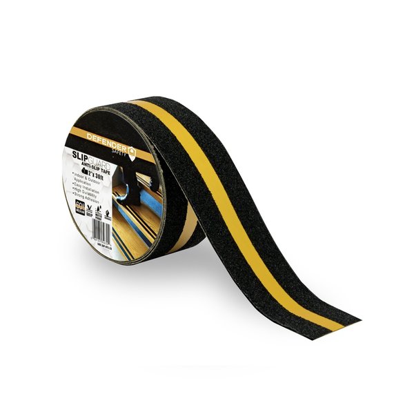 Defender Safety SLIPGUARD AntiSlip Floor Tape 60 Grit Black w Yellow Stripe  2x 30' SGT-BYS-33